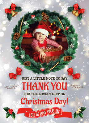 FOLDED Christmas Thanks Personalised Card, Xmas Thank You Cards with Photo