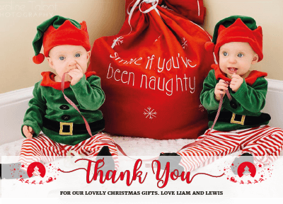 FOLDED Custom Festive Christmas Thank You Card, Christmas Thank You Card Pack, Children, Kids Personalised Christmas Thank You Cards