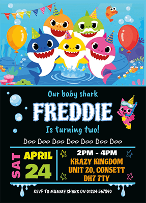 Baby shark birthday online invitation