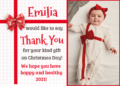 FOLDED Christmas Thank You For My Gifts Personalised Cards