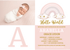 FOLDED pink rainbow cloud baby girl thank you notes
