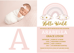 FOLDED pink rainbow cloud baby girl thank you notes