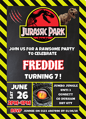 Personalised Jurassic Park Dinosaur Invites