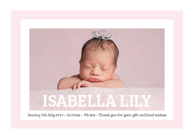 FOLDED New Baby Girl Photo Thank You Cards- Newborn Announcement Notes