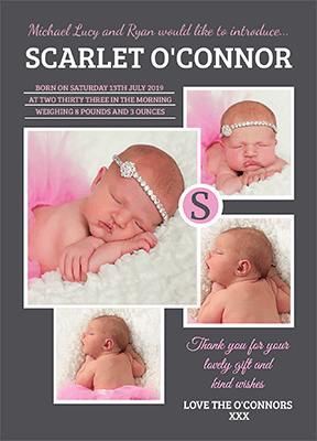 FLAT Initial Baby Girl Thank You Cards
