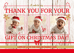 FLAT Custom Festive Christmas Thank You Cards, Family Photo Xmas Thank You Cards
