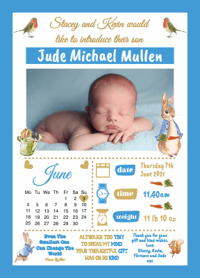 FOLDED Peter Rabbit Baby Boy Thank You Cards