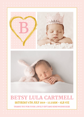 FLAT Custom Baby Girl Thank You Cards with Personalised Photos - Fast Shipping