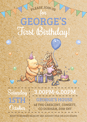Personalised Winnie The Pooh Invites