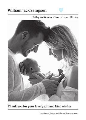 Baby Boy classy black and white thank you card 