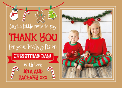 FLAT Personalised Christmas Photo Thanks, Xmas Thank You Cards