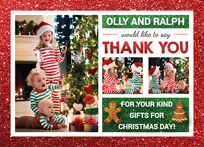FOLDED Custom Festive Christmas Thank You Card, Family Christmas Thank You Cards Personalised