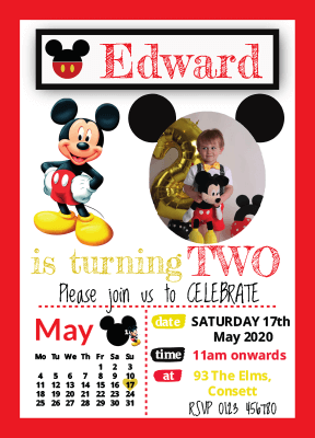 Mickey Mouse Photo Personalised Invites 