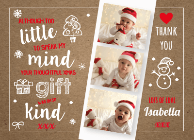 FOLDED Xmas Thank You Card From Baby, Christmas Thank You Cards Personalised With Photo