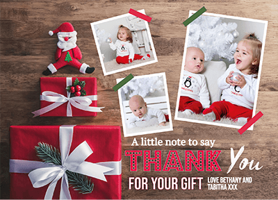 FOLDED Christmas Thank You Cards With Personalised Photo + Envelopes