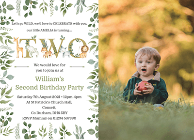 Personalised Leaf Jungle Second Birthday Invites