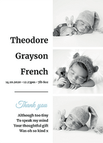 FOLDED boy black and white baby thank you note