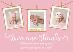 FLAT Love and Thanks Baby Girl Thank You Cards