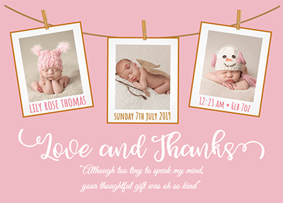 FLAT Love and Thanks Baby Girl Thank You Cards