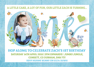 Personalised Peter Rabbit Photo Invites Boy