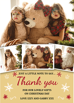 FOLDED Custom Family Christmas Thank You Cards, Custom Printed Christmas Thank You Cards