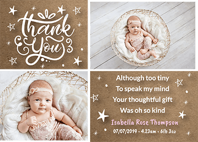 Baby Girl Starry Thank You Notes FOLDED 