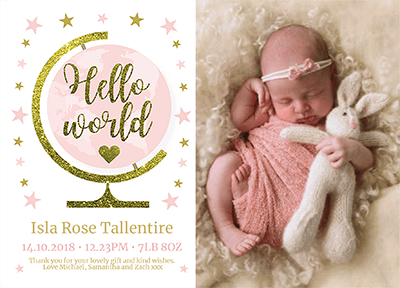 FLAT Globe Baby Girl Thank You Cards