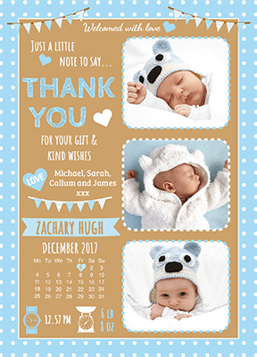 Baby Boy Brown And Blue Frame Thank You Note