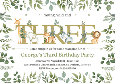 Personalised Jungle Third Birthday Invites