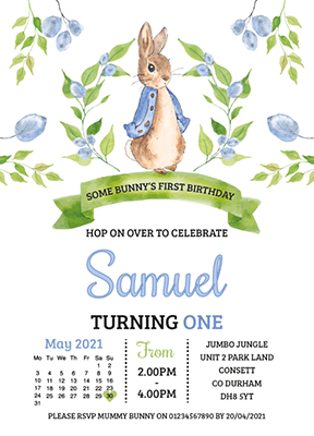 Personalised Peter Rabbit Leaf Invites