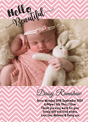 FLAT Hello Beautiful Baby Girl Thank You Cards