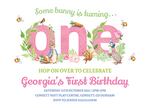 Pink Peter Rabbit 1st Birthday Invites