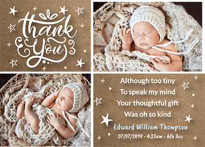 Baby Boy Starry Thank You Notes FOLDED 