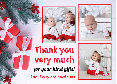 FOLDED Photo Personalised Thank You Cards, Christmas Gift Thank You Photo Cards