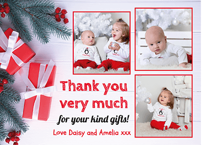 FLAT Photo Personalised Thank You Cards, Christmas Gift Thank You Photo Cards