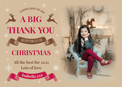 FLAT Christmas Gift Thank You Cards, Personalised Family Christmas Thank you Cards