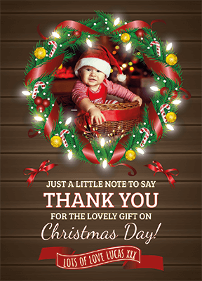 FLAT Custom Festive Christmas Thank You Card, Photo Personalised Thank You Cards