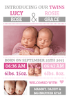 FLAT Pink Introducing Our Twins Baby Thank You Cards