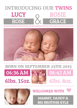 FLAT Pink Introducing Our Twins Baby Thank You Cards