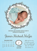 Circle leaf frame baby boy thank you note