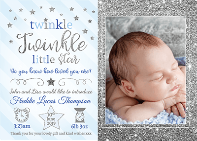 FOLDED Twinkle Twinkle Baby Boy Thank You Cards