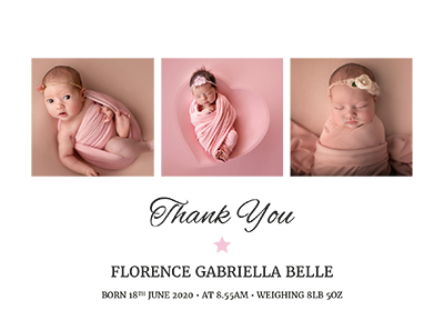 FOLDED editable baby girl thank you note with pink star 