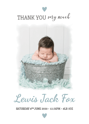 FOLDED cute baby boy thank you note 