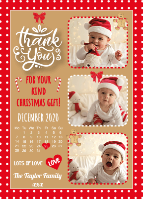 FLAT Christmas Thank You Cards With Personalised Photo and Envelopes, Xmas Thank You Note