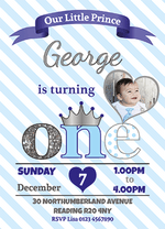 Prince 1st Birthday Invites Blue