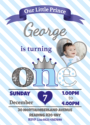 Prince 1st Birthday Invites Blue