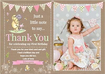 FLAT Winnie The Pooh Baby Girl Thank You Cards