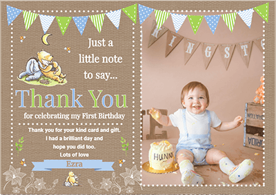 FLAT Winnie The Pooh Baby Boy Thank You Cards