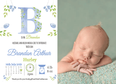 FLAT Personalised New Baby Boy Thank You Cards with Your Own Photos - Customisable Designs and Fast Shipping