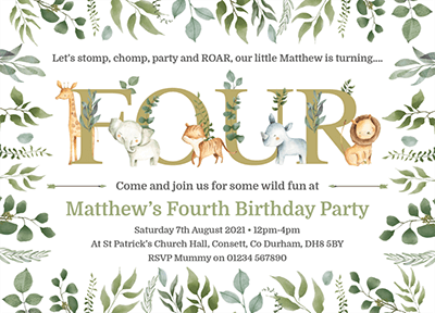 4th Birthday Jungle Invites